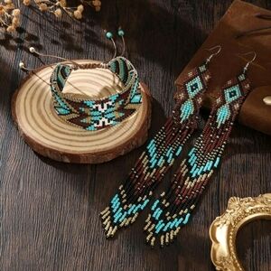 Last One ✨️ Unique Bohemian Beaded Earrings & Bracelet - New